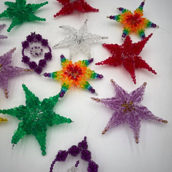 Handcrafted Beaded Christmas Star Ornaments & Holiday Decorations Multicolor Des - Picture 4 of 5